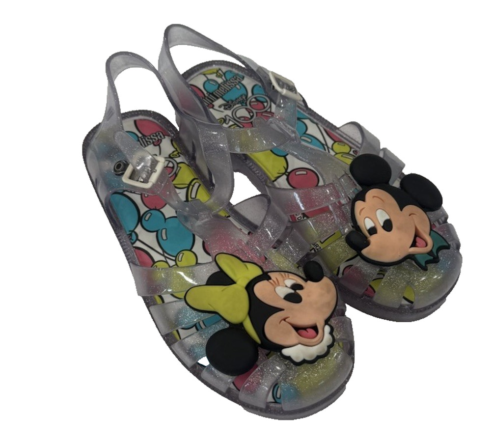 Mini Melissa Disney 100 Clear Glitter Jelly Shoes girls size 3 sandals